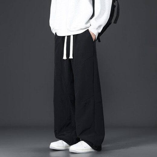 CLOR sherpa pants men's autumn and winter thickened velvet warm casual sports straight pants CL113 black XL