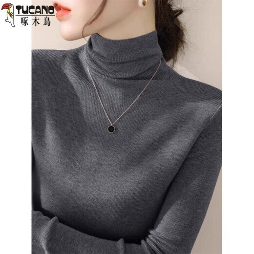 Woodpecker (TUCANO) sweater pile collar sweater for women 2025 autumn and winter new slim fit thickened warm sweater with base layer for women, dark gray, one piece for winter, thickened L 100-120