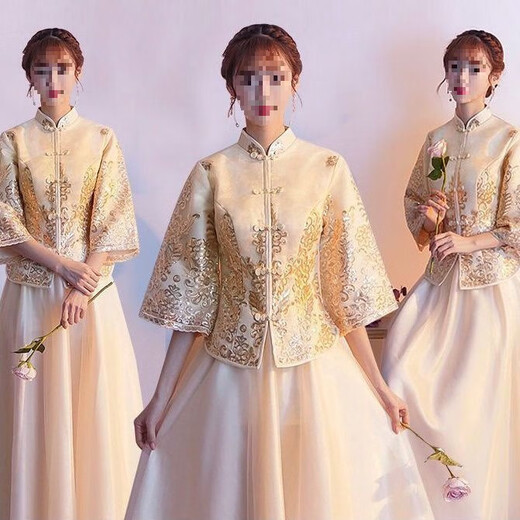 Maycaur2025 new champagne Chinese style bridesmaid dress gray Xiuhe dress winter bridesmaid dress female Chinese style sister group champagne gold S