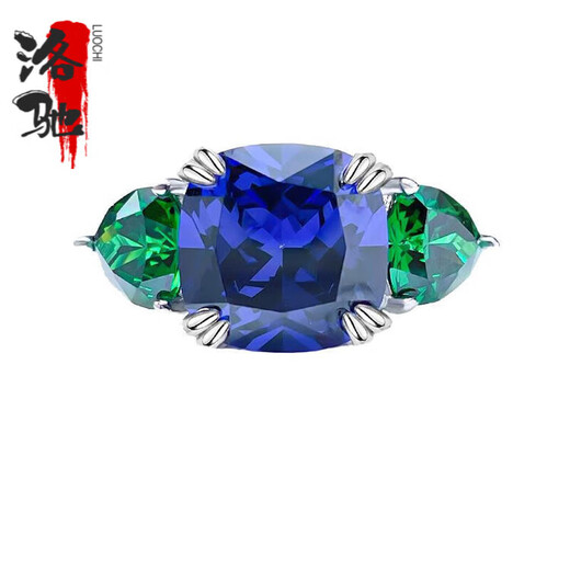 MHFDO fashionable light luxury contrasting color three-stone tanzanite blue 925 sterling silver ring inlaid with high carbon diamond niche design versatile three 0 carat 0 carat No. 5