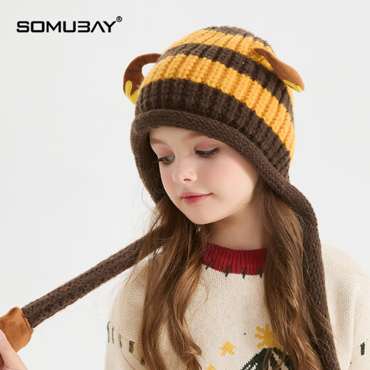 SOMUBAY Children's Ear Protective Hat Baby Cute Windproof Pullover Hat Autumn and Winter Plus Velvet Thickened Cartoon Warm Boys and Girls Wool Hat Yellow Little Ant Recommended for 2-10 years old_One size fits all (49-53cm)
