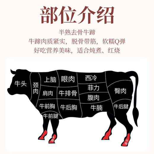 Muwu Whole Beef Domestic Boneless Beef Hoof Net Weight 3Jin Jin is equal to 0.5kg Half-cooked Whole Boneless Beef Hoof with Tendons Extra Large Fresh Beef