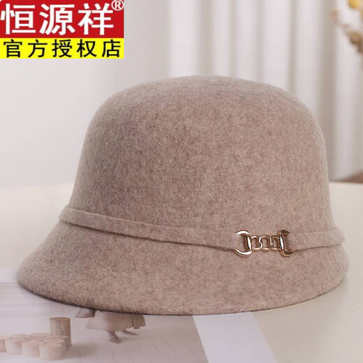 Hengyuanxiang's new autumn and winter woolen hat for women, Japanese face-showing small fashion equestrian hat, Hepburn style retro fisherman hat, basin hat, mocha color, chain small edge equestrian M (56-58cm)