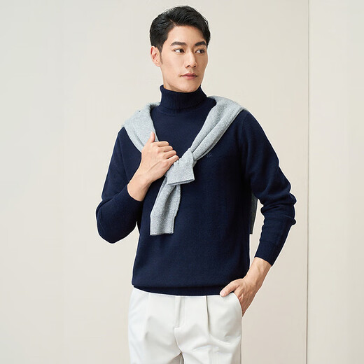 Hengyuanxiang turtleneck thickened wool sweater for middle-aged men with two lapels pure wool casual men's sweater warm solid color sweater for men black L/175/92A