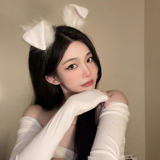 Mengdong Rabbit Ears Hairpin Hanfu Headwear Ancient Style Hair Accessories Girls Cute Plush Hair Hoop Hair Accessories Children Adult Accessories One Size Rabbit Ears Headband*1 Ear Adjustable Position