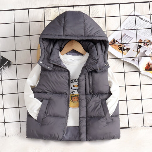 G.DUCKKIDS children's vest boys autumn and winter new down cotton thickened hooded vest vest girls middle and large children's cotton jacket hot sale black 140 height 130-140cm age 8-9 years old