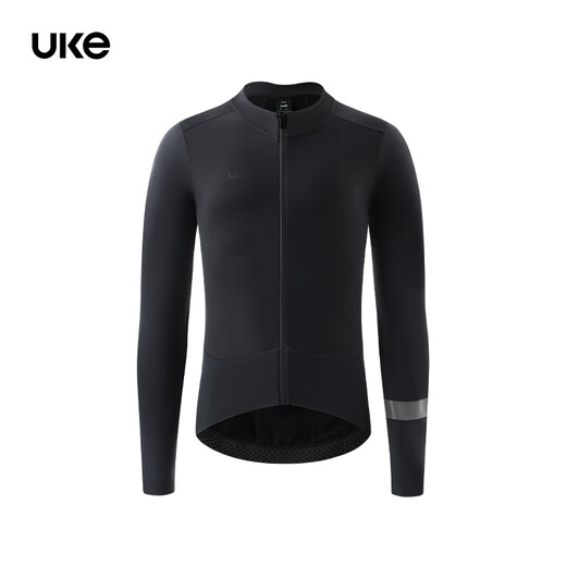 UKE Men's Fleece Warm Long Sleeve Cycling Jacket Autumn and Winter DWR Water-Repellent Outdoor Road Cycling Jacket Shadow Black M