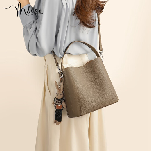 Miaoli cowhide bag women's bag casual bucket bag brand portable crossbody bag birthday gift high-end gift for girlfriend and wife