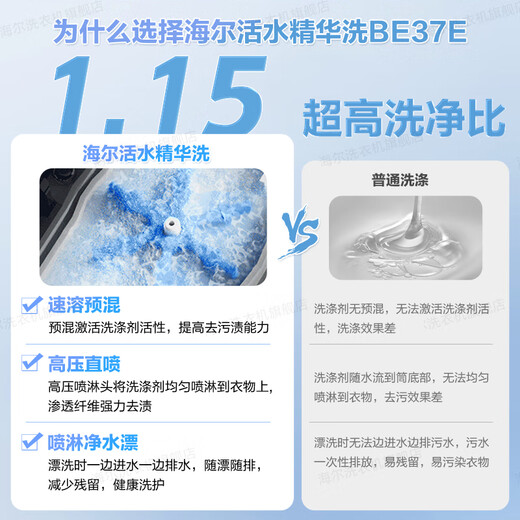 Haier flagship Yunxi 4.0 10kg crystal color screen ultra-thin direct drive drum washing machine fully automatic six-position shock-absorbing large capacity BE37E Essence Washer 2.0 national subsidy wash-out + direct drive ultra-thin + 1.15 washing ratio + smart investment + blue shield sterilization
