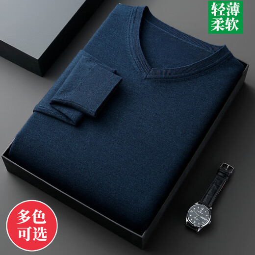 Lilan autumn and winter new thin cardigan men's round neck loose business casual bottoming knitted sweater long-sleeved T-shirt emerald green V-neck L 170<120-140Jin Jin equals 0.5 kg>