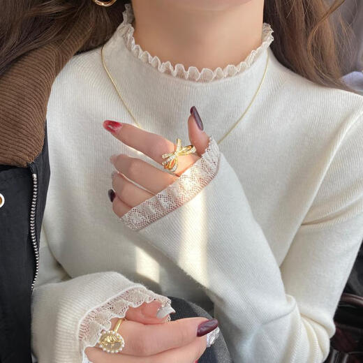 Yu Zhaolin (YUZHAOLIN) lace edge bottoming shirt women's knitted inner wear 2025 new high-end top half turtleneck sweater autumn and winter