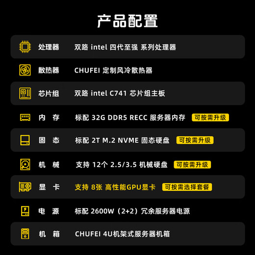 技嘉 双路四代至强DDR5 八路GPU/8卡5090/RTX4090  DeepSeek 深度学习GPU服务器人工智能机架式工作站 双路 6530 64核128线程 2.1G 128G内存+Tesla A100 80G*4