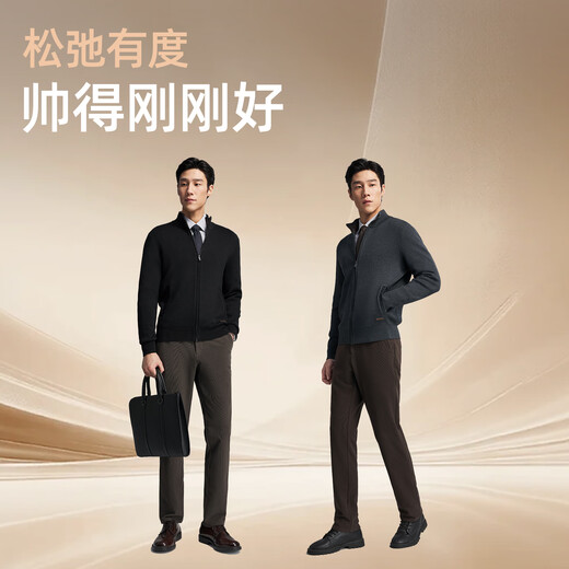 Youngor Sweater Men's Wool Blended Stand Collar Sweater Jacket Cardigan Suede Full Warm Comfort 2025 New Arrival Style Black VWHW619962ALA XL 110cm (Recommended 165-180Jin Jin equals 0.5kg)