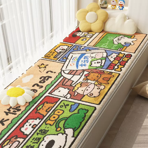 Yusenyi Cartoon Bay Window Mat Window Sill Mat Universal for All Seasons Children's Room Bedroom Balcony Thick Plush Cushion Blanket Lucky Milk Silicone Cashmere (Cashmere Thickened) 60x160cm (Cool and Warmth, Soft and Skin-Friendly)