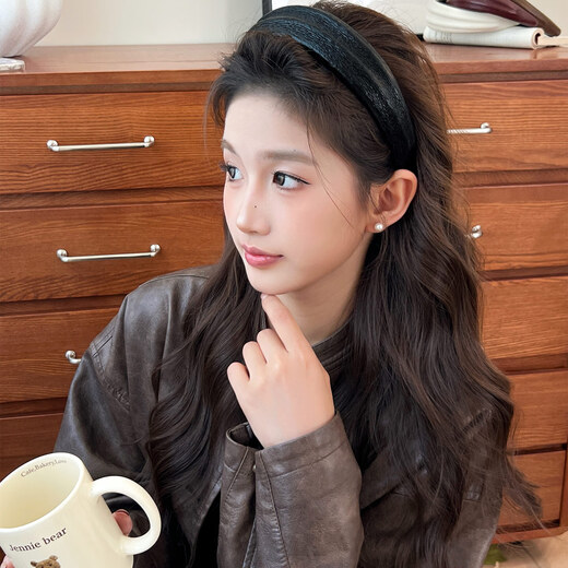 Maillard autumn and winter fashionable leather bump headband retro wide-brimmed high skull headband daily wear hairpin coffee color