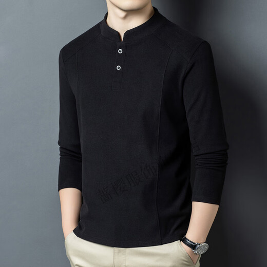 Qiangying Xialuo light luxury brand men's clothing 2025 autumn and winter double-sided German velvet bottoming shirt men's Henry collar versatile long-sleeved sweatshirt Gray M 165 suitable for 90-115 Jin Jin equals 0.5 kg