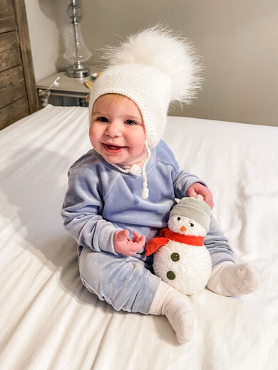 Purchase products Baby autumn and winter girl's hat, cute princess knitted fur ball hat, warm spring and autumn beige fur ball, one size fits all, 3-10 months, Nordic light luxury style