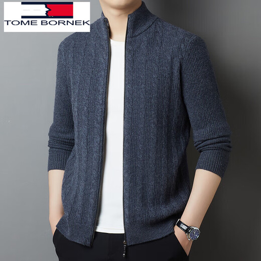 TOME BORNEK Tommy Tommy 100% wool knitted cardigan men's spring and autumn new stand-up collar zipper jacquard sweater jacket medium gray 165/84A