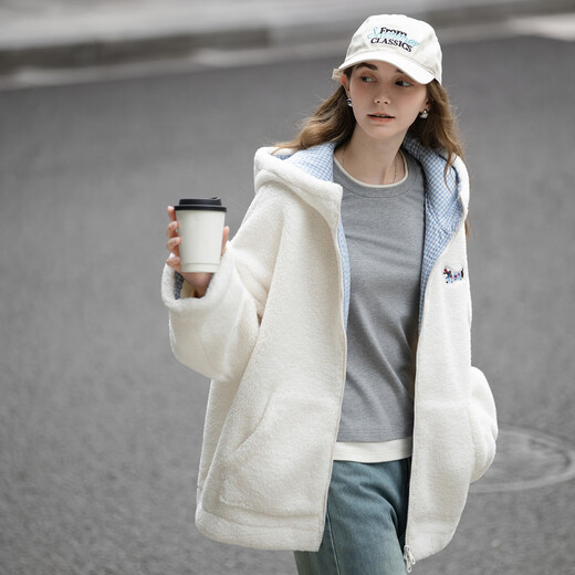 TonLion 2025 Winter Women's Hooded Different Material Splicing One-Hand-Length Imitation Lamb Hair Jacket