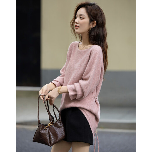 Demana sheep wool autumn style one-line neck sweater adjustable acrylic bead belt sweater top