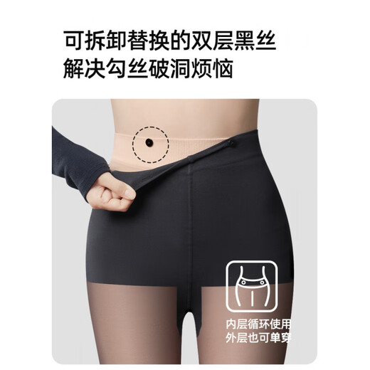 Kazuko Ono's black mercerized leg artifact autumn and winter plus velvet double layer nude feeling supernatural black translucent stockings thin pantyhose single pack thick velvet (suitable for 0-15) one size fits all replaceable double layer black - with feet -