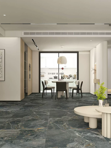 Shantou Lincun 900x1800 Guangdong matte texture brick dark gray marble tile villa guest restaurant hotel floor tile antique tanzanite blue stone wooden frame fee