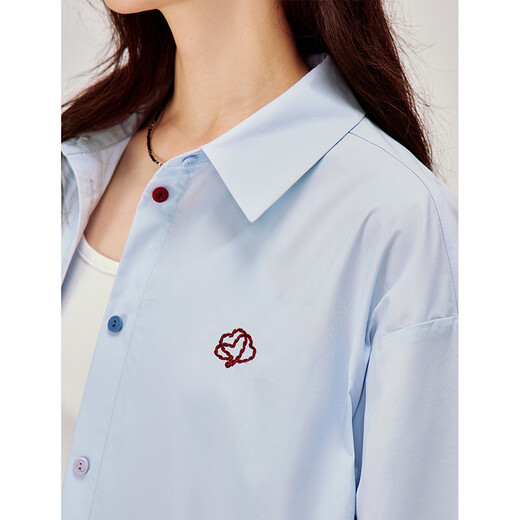 INMAN Simple Commuting Cotton Poplin Shirt 2026 Spring Women's New Versatile Loose Long-Sleeved Temperament Shirt Light Aqua M