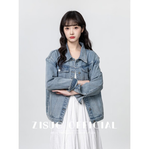 Semir Semir retro blue denim jacket for women spring and autumn new loose BF lazy lapel denim jacket fashionable blue Semir L (165) 88a