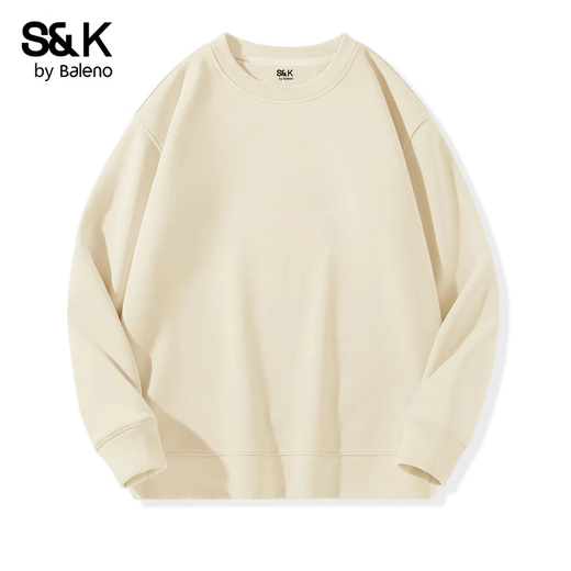 Baleno's heavyweight couple's sweatshirt in spring and autumn is soft, comfortable, casual and loose, commuting trendy brand solid color classic versatile jacket, round neck sweatshirt - light rice #solid color L