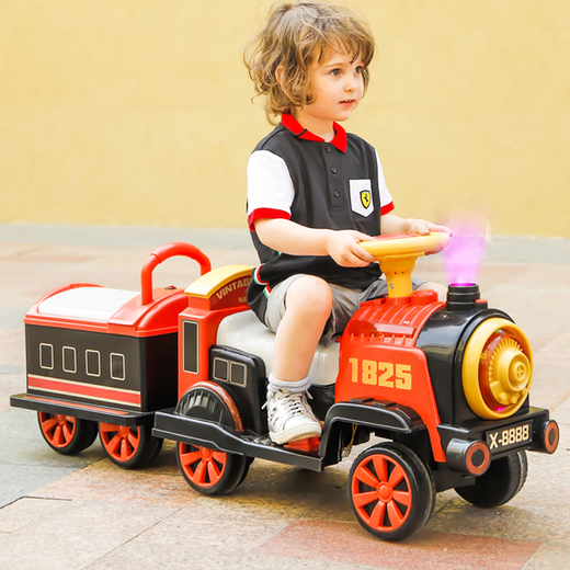 Yunya small train can seat people, remote control children's electric car, men's and women's toys, four-wheel car, two-seater, baby can spray, retro red - dual electric dual drive - front compartment - remote control - with spray