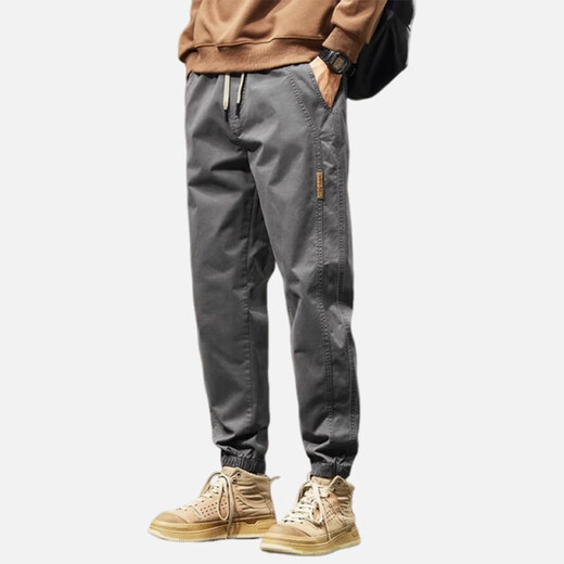 Qingyimian American-style leggings work casual pants for men spring and autumn 2025 new loose straight sports versatile stretch harem pants gray (card size is large) 2XL recommended 130-140Jin Jin is equal to 0.5 kg
