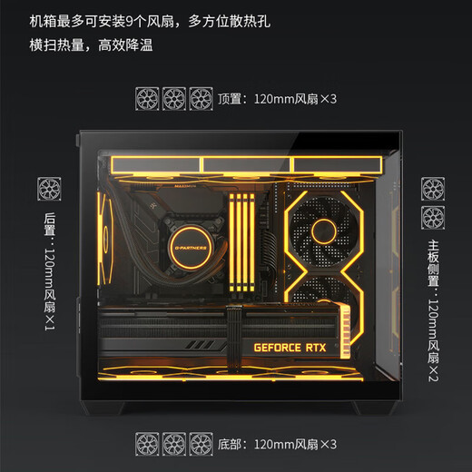 Desktop sea view room computer case black without A-pillar Xinrui X4 2-sided glass quick release/top 360 water cooling/M-ATX motherboard/9 fan positions/long graphics card black + 4 front and 2 reverse fans