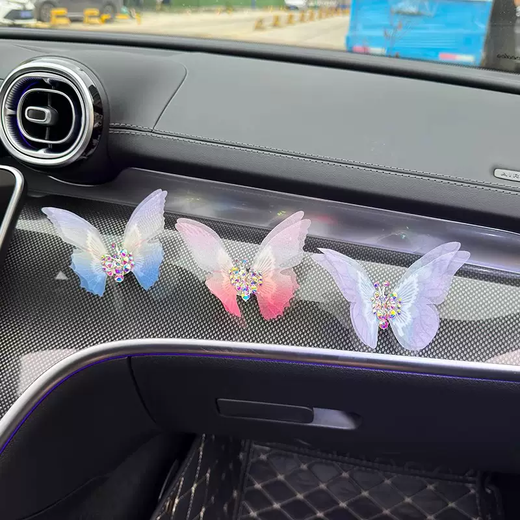 Yusenyi Car Aromatherapy Center Console Car Ornament Perfume New Butterfly Air Outlet Decoration Creative Healing Ornament Three Ornaments Pasted (Blue, Pink and Purple) 1g