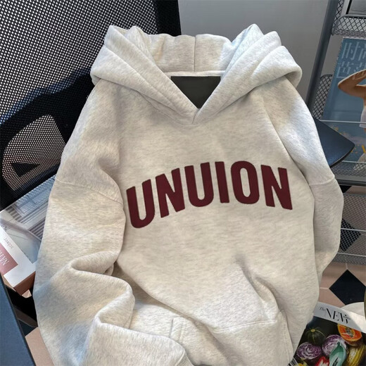 花灰色连帽加绒重磅卫衣男女2025秋冬厚款宽松时尚美式复古外套潮 米灰色 加绒 2XL