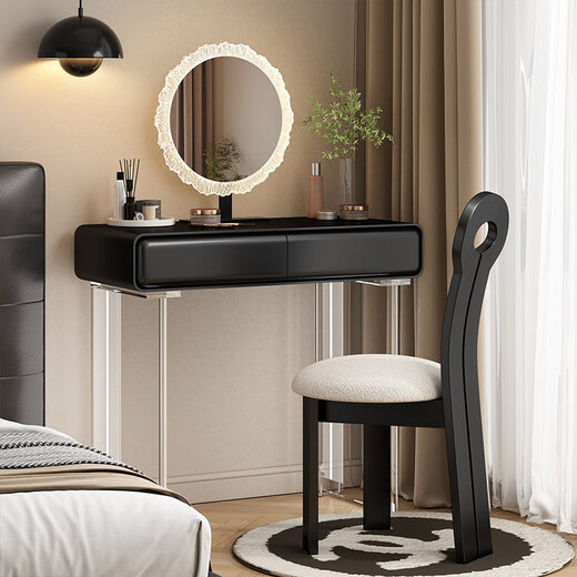 2025 new solid wood paint black dresser small apartment 60CM bedroom bedside dressing table dressing table 60CM table + blossoming mirror + queen chair thickened wood paint high-grade black wood paint (acrylic legs) only need to install the feet