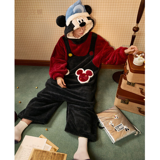 Gongdie thermal storage type Disney Mickey couple pajamas for women autumn and winter thickened coral velvet one-piece home clothes for men