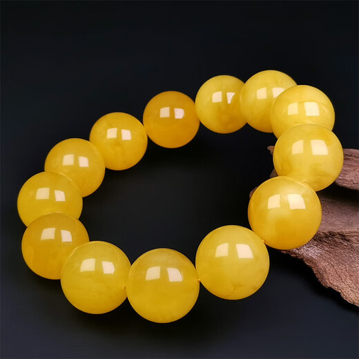 Amber Pai, one object, one picture, one certificate, natural beeswax bracelet, men's bracelet, Russian chicken fat yellow amber, flawless bracelet, 51.53g, 19mm