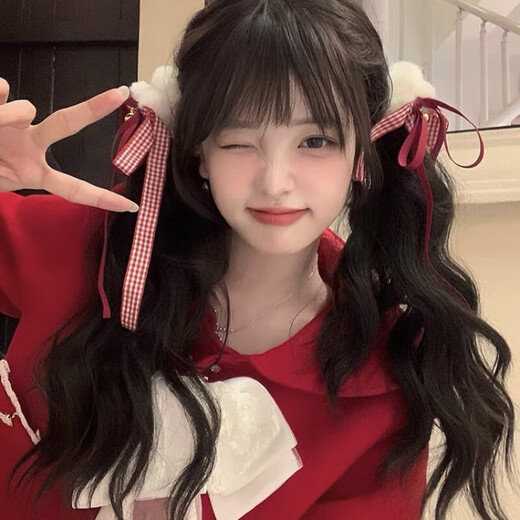 Shui Yunmiao autumn and winter Christmas bell plush bow hair tie new high-end headband rubber band New Year hairpin hair accessories bell plush bow hair tie plus velvet style one pair