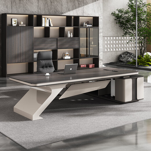 Shijing Desk Boss Desk Modern Simple Senior President Executive Desk Chairman Manager Desk Office Table and Chair Combination 2.6m Boss Desk + 3.2m Bookcase + Multifunctional Boss Chair