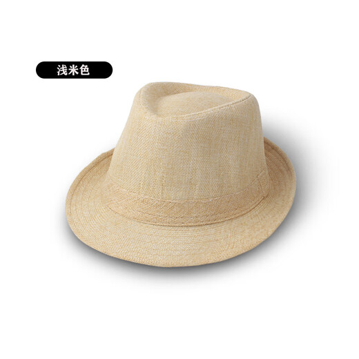墨姿岚春夏季亚麻男士礼帽纯色爵士帽遮阳帽韩版中老年男帽遮阳帽子防晒 驼色 均码58cm