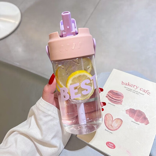 Tulip perfume cup for girls, high-looking, large-capacity fruit tea straw cup, new summer style student water cup with tea separator, green 800ml