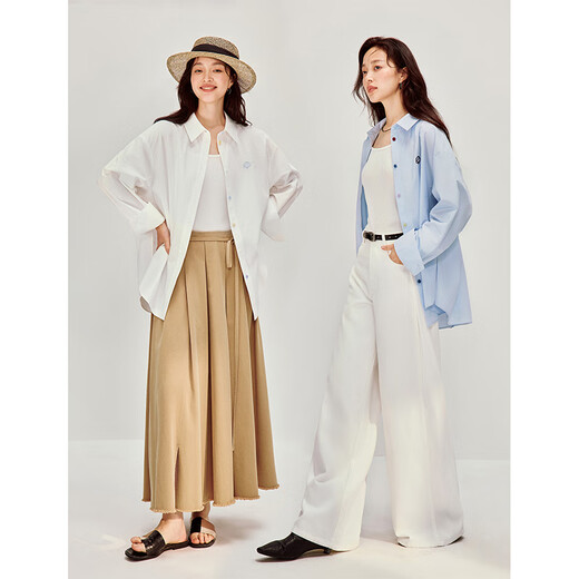 INMAN Simple Commuting Cotton Poplin Shirt 2026 Spring Women's New Versatile Loose Long-Sleeved Temperament Shirt Light Aqua M