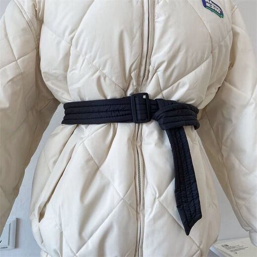 Qumuye down jacket belt women's decorative strap universal casual quilted belt waist women's all-match cotton jacket waist belt black matte down jacket belt about 170 cm