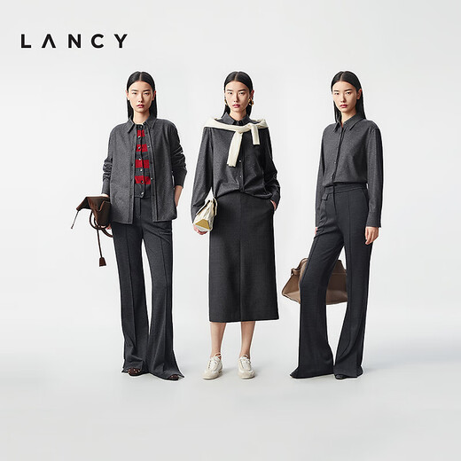 Langzi/LANCY Song Jia's same style 2025 winter new simple wool shirt women's high-end commuter top dark gray 2 M