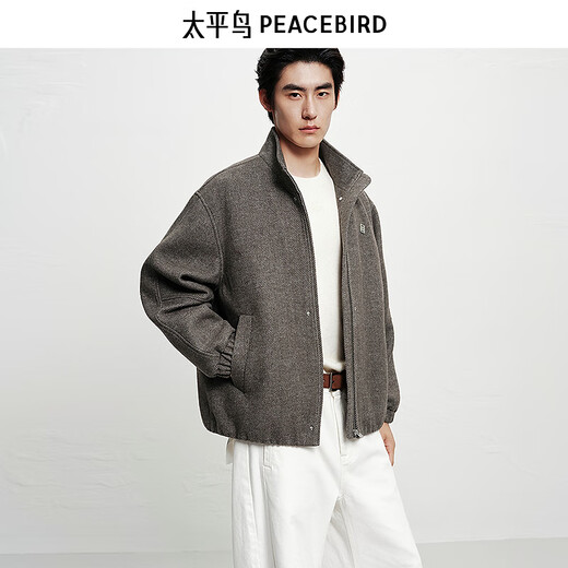 PEACEBIRD Warm Wool PEACEBIRD Men's Stand Collar Woolen Executive Jacket# Brown First Batch XL