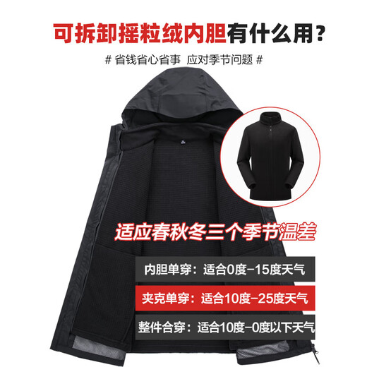 SHANSHAN Jacket Men's 2025 Winter Business Casual Men's Removable Liner Plus Velvet One-Wear Three-Wear Long-Sleeved Jacket Black L /175