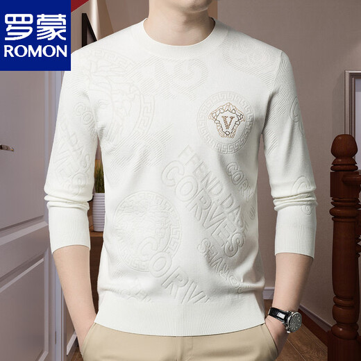 ROMON fashionable spring and autumn wool long-sleeved T-shirt men's round neck thin jacquard sweater slim knitted bottoming shirt for men H5511 black L 170120-135Jin Jin equals 0.5 kg