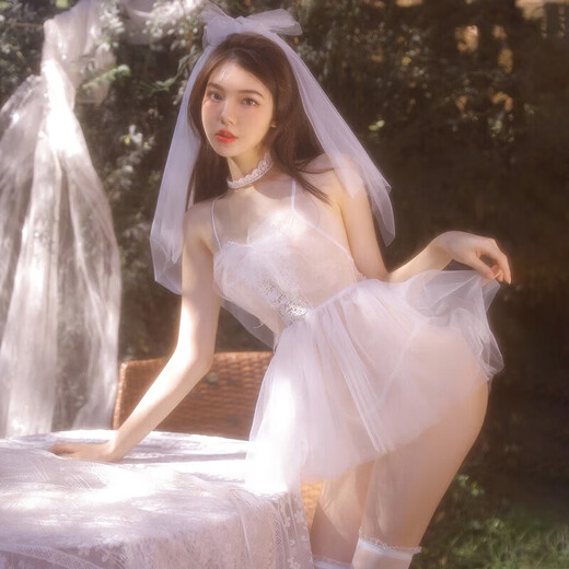 Hengjiuye focuses on high quality, sexy wedding dress, wedding gown, bed fire, 7763 white plump woman, veil + sling for sleeping