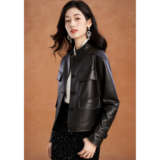 Kebel 25-year-old American retro leather jacket fashionable PU leather small stand collar short single-breasted fashionable leather jacket women autumn M