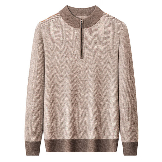 Deer King Optim cashmere sweater men's 100 pure cashmere men's half-high zipper collar winter thickened warm pullover knitted middle-aged sweater camel cashmere M 165 100-125Jin Jin equals 0.5 kg